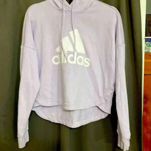 Adidas WO SIZE LARGE LAVENDER CROP HOODIE WHITE ADIDAS LOGO GOOD CONDITION
